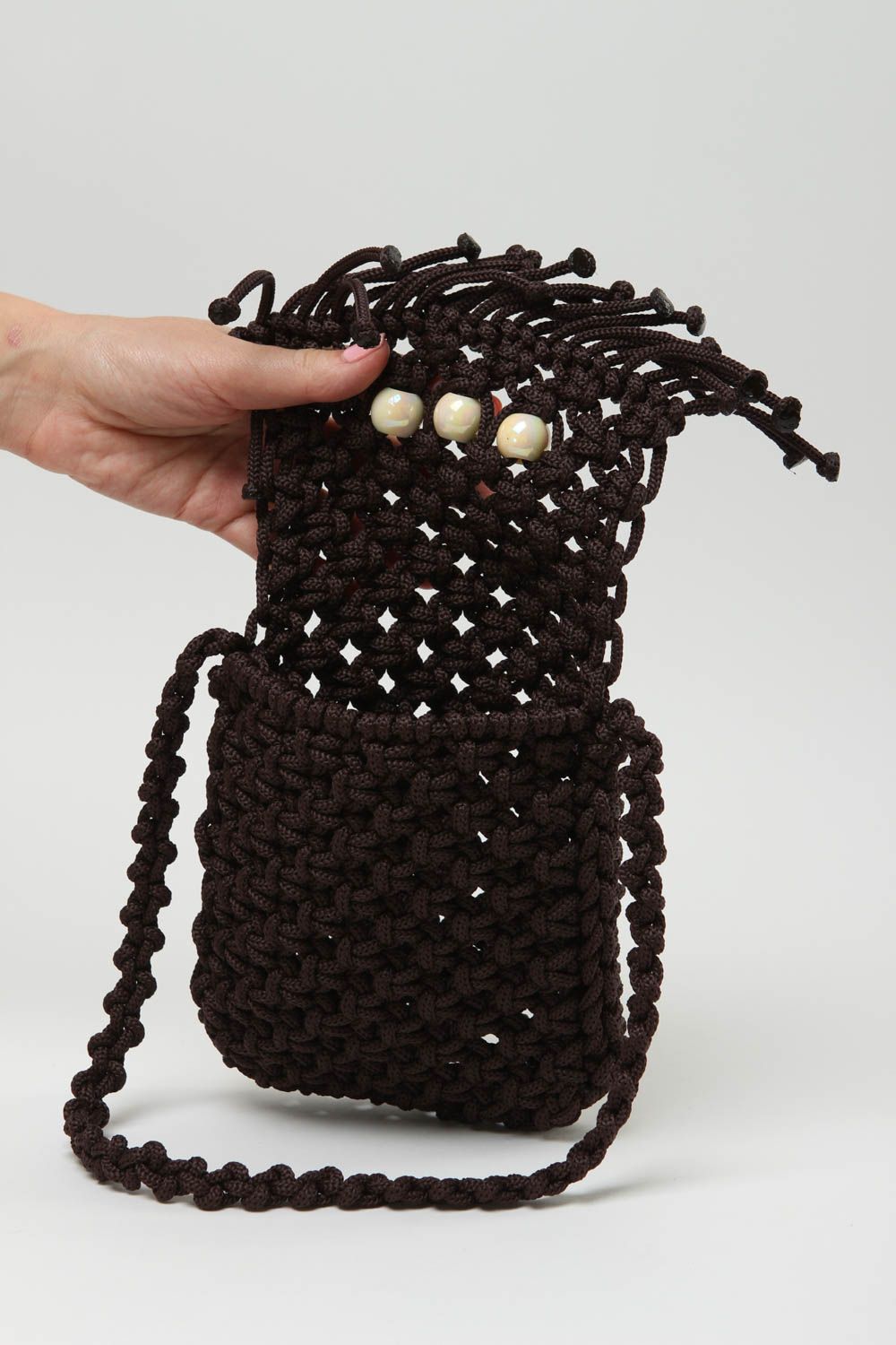 Bolso artesanal tejido de cordón negro accesorio femenino regalo para amigas foto 5