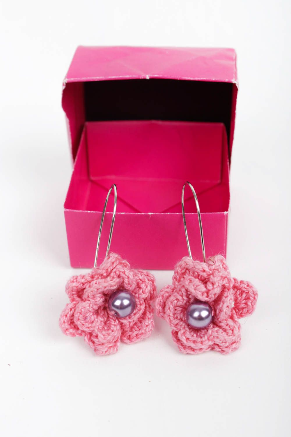 Handmade designer earrings flower crocheted earrings unusual cute jewelry photo 3