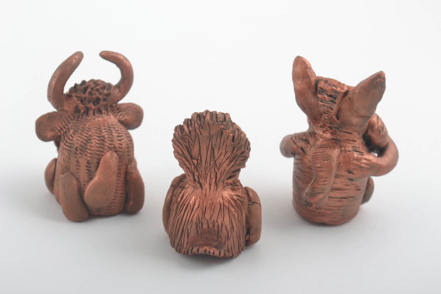 Handmade Figuren aus Ton Keramik Deko Keramikfiguren Tiere Set 3 Stück braun foto 2