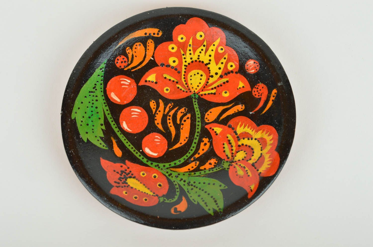 Handgemachter schöner origineller bemalter Deko Wandteller aus Ton Mohnblumen foto 2