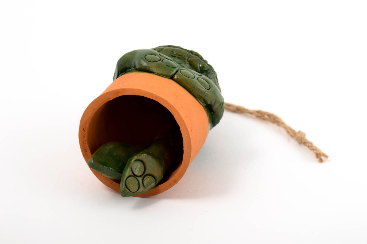 Cloche sonnette Déco maison fait main Suspension décorative grenouille argile photo 3