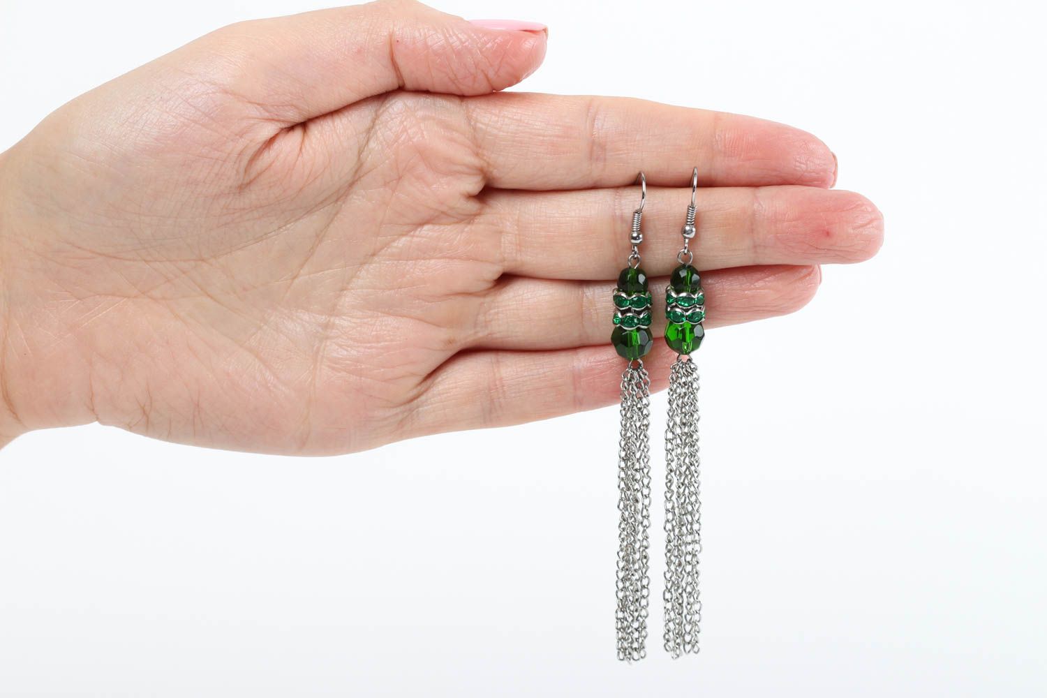 Handmade grüne Damen Ohrringe Designer Schmuck Accessoire für Frauen aus Steinen foto 5