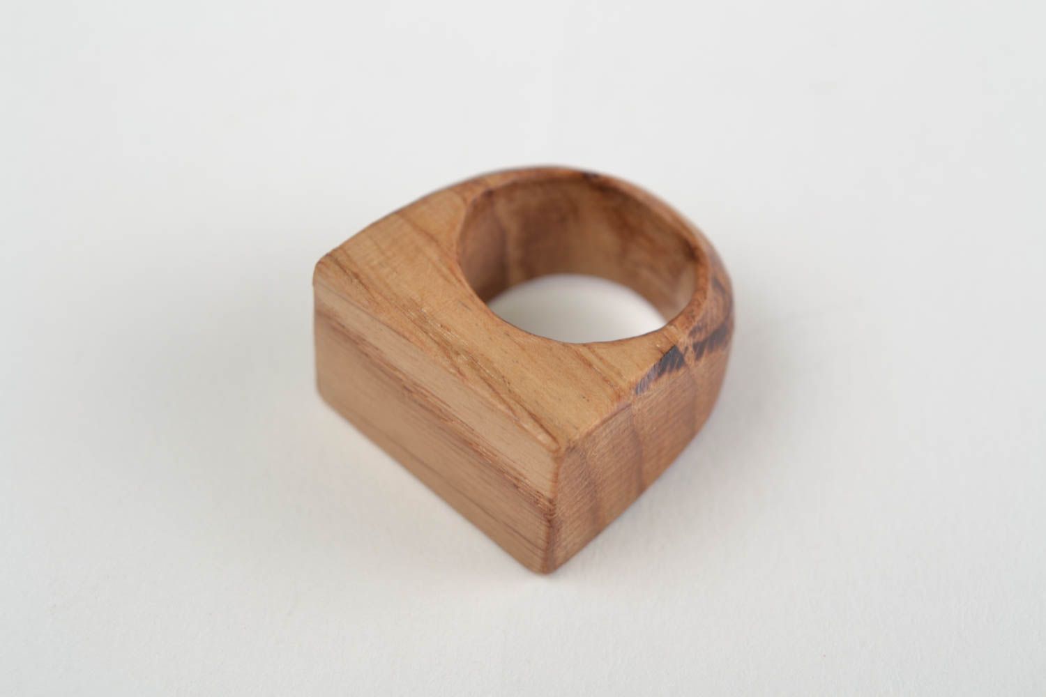 Handmade designer laconic jewelry ring carved of natural oak wood for women photo 3