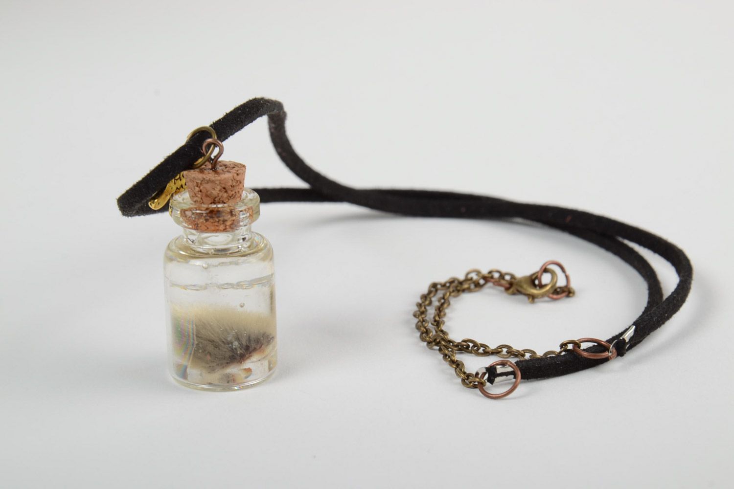 Handmade epoxy resin pendant in the shape of vial with real plant inside photo 4