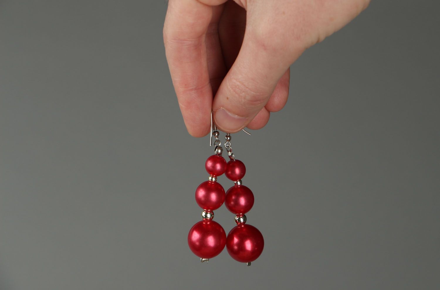 Long earrings with red beads photo 3