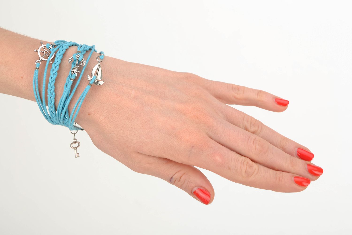 Blue waxed cord bracelet in marine style photo 1