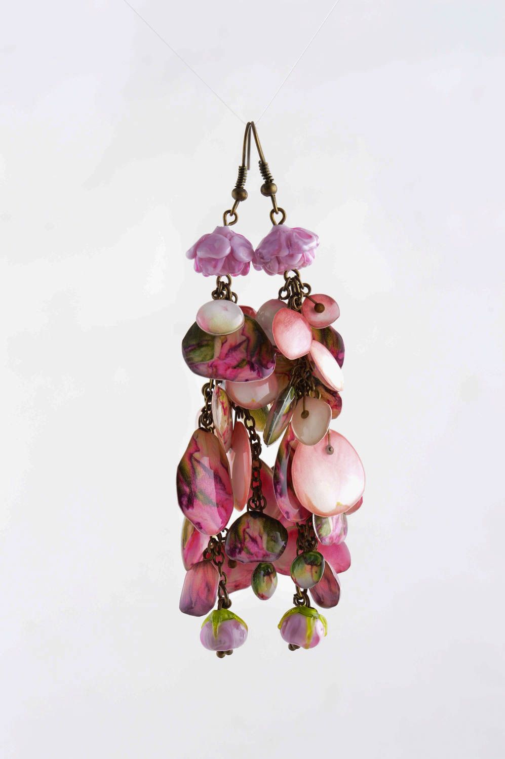 Handmade elegant metal earrings bright summer jewelry dangling earrings photo 3