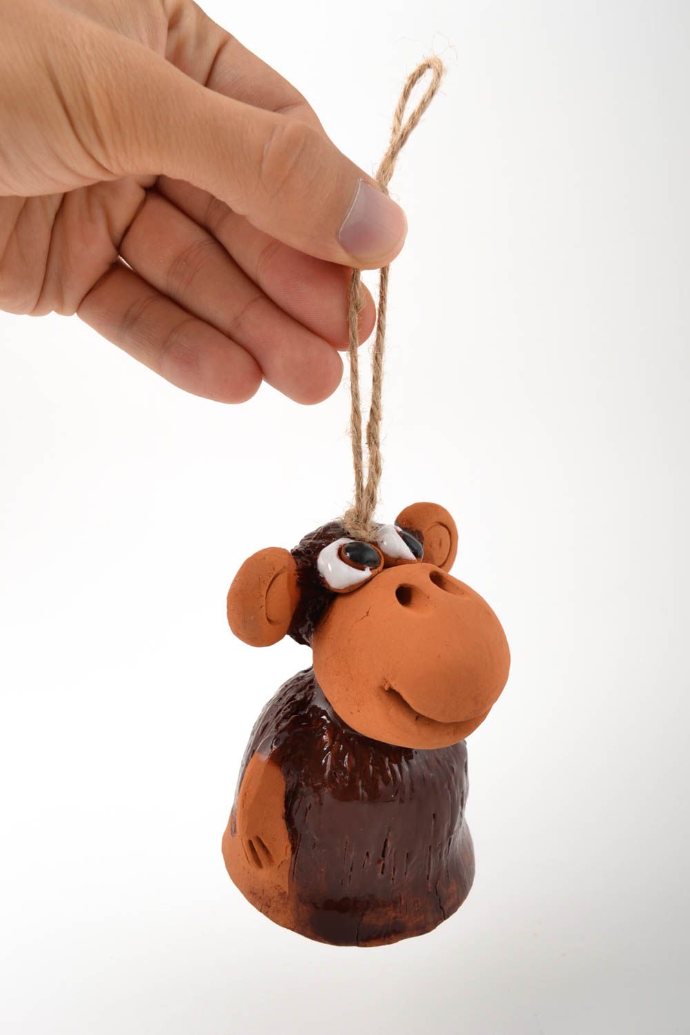 Cloche à vent faite main Décoration à suspendre singe en argile Cadeau original photo 5