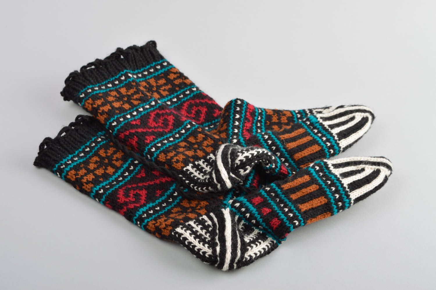 Носки ручной работы шерстяные носки из шерсти женские носки с ярким узором фото 5