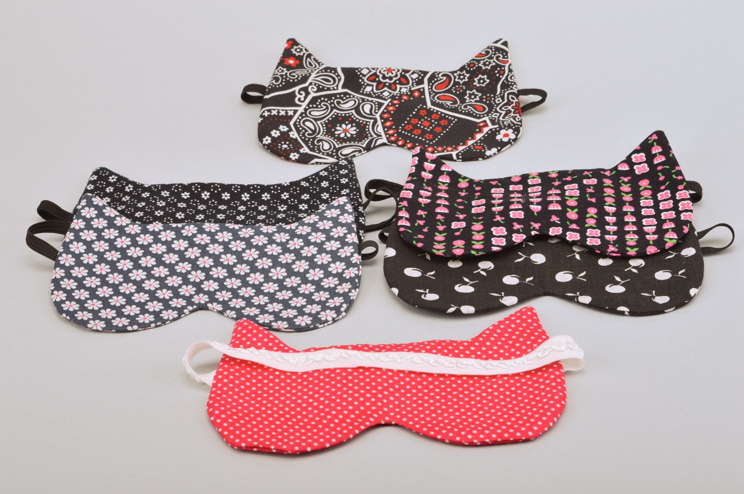 Handmade cute sleep mask sewn of pink polka dot cotton fabric for women photo 5