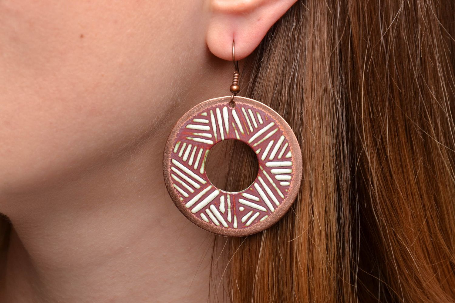 Enamel painted copper hoop earrings photo 2