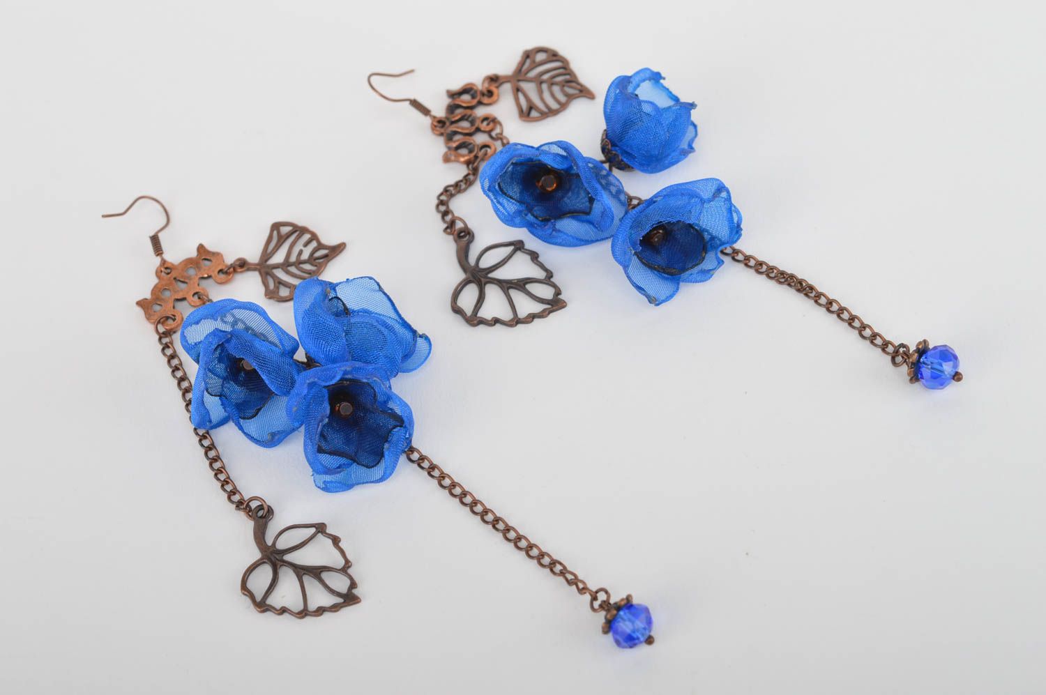 Handmade Blumen Ohrringe Damen Schmuck Accessoire für Frauen blaue Blumen foto 3