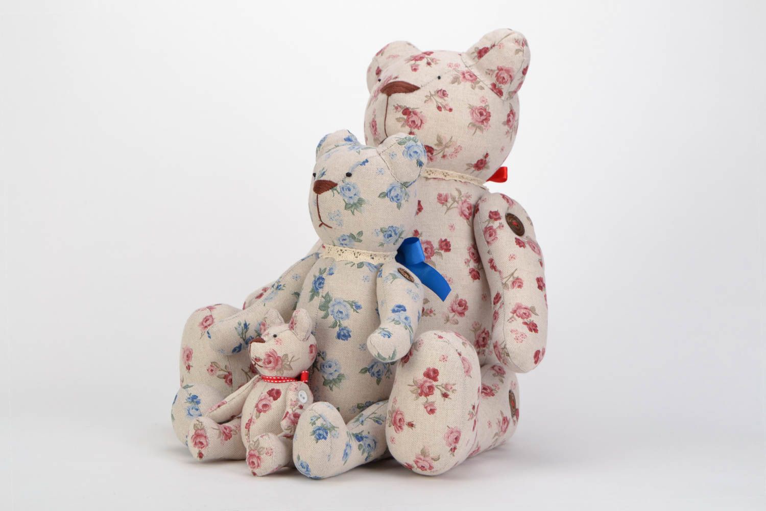 Set of beautiful handmade fabric soft toys 3 pieces Bears photo 4