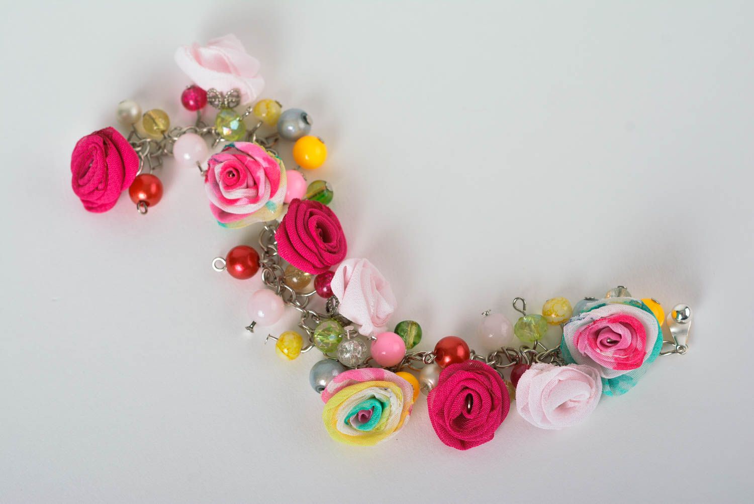 Bracelet verre Bijou fait main Accessoire femme roses fleurs tissu soie photo 5