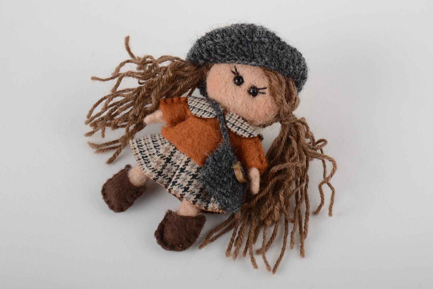 Handmade designer felted wool brooch toy Doll photo 2