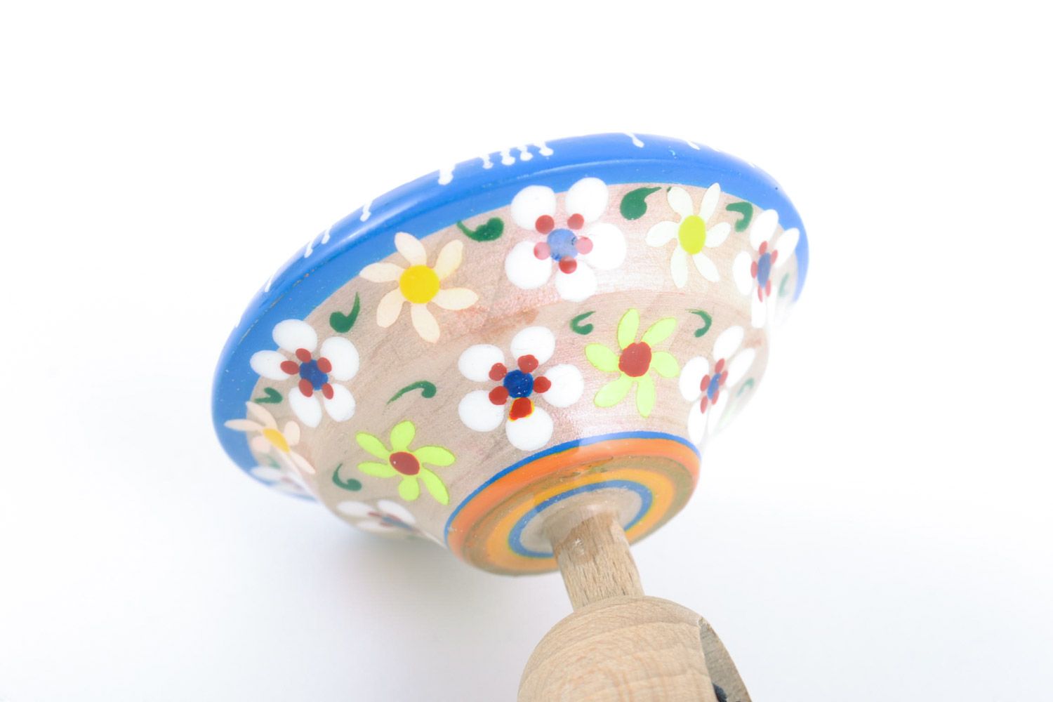 Wooden handmade beautiful spinning top decorated with eco-friendly paints  photo 3