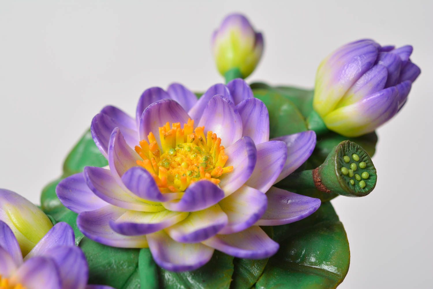 Beautiful handmade designer lilac polymer clay flower hair clip photo 5