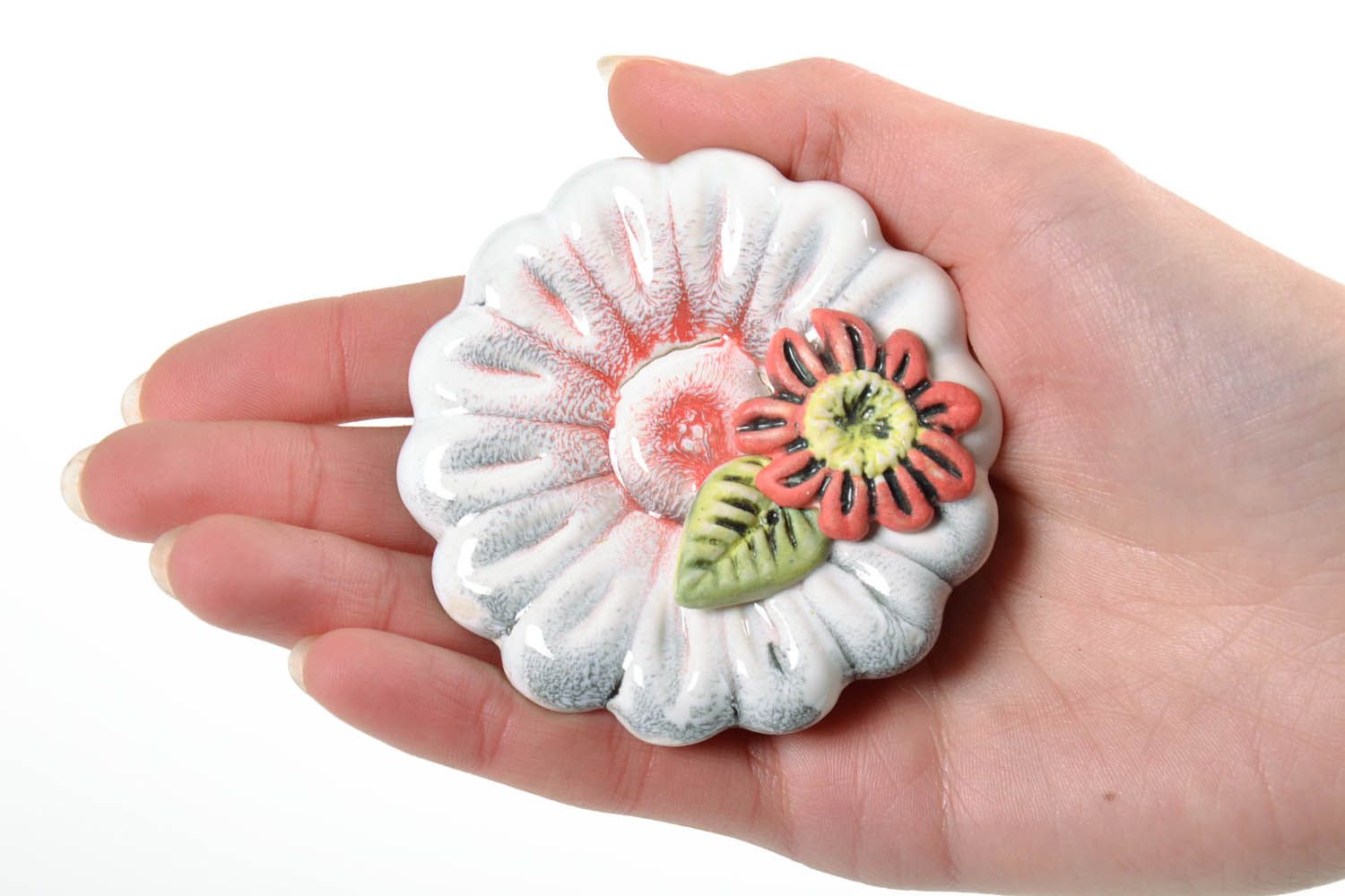Homemade ceramic fridge magnet in the shape of a flower photo 2