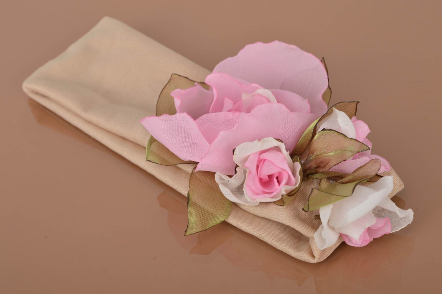 Handgemachter Schmuck Haarband mit Blumen Accessoires für Haare rosa weiß zart foto 4