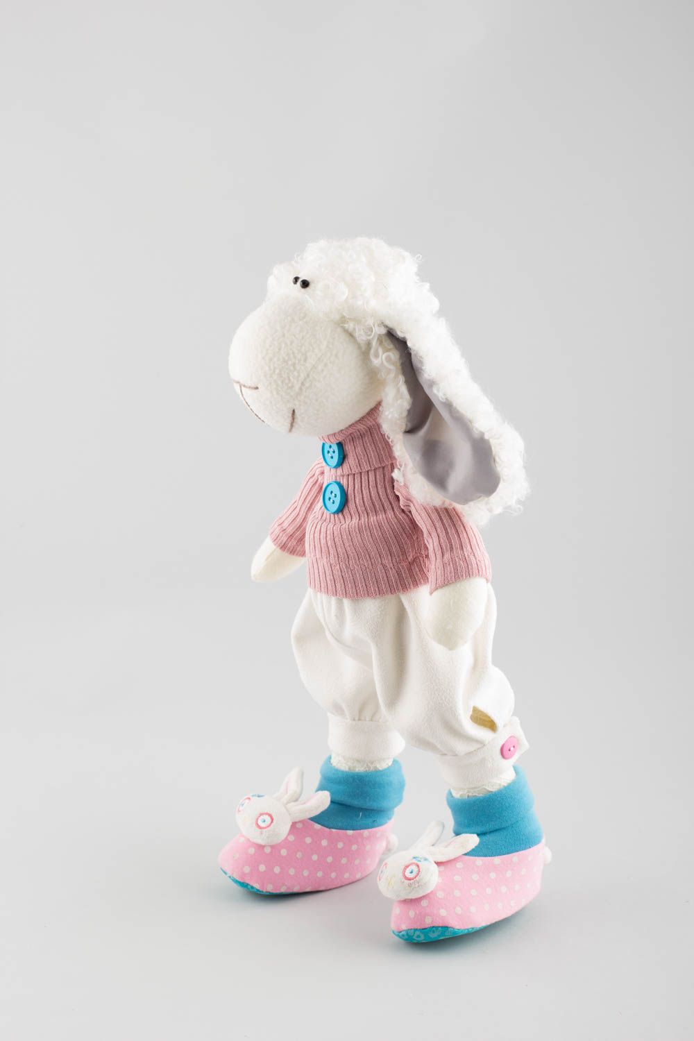 Peluche mouton en tissus de lin et tricot fait main décorative pour enfants photo 3