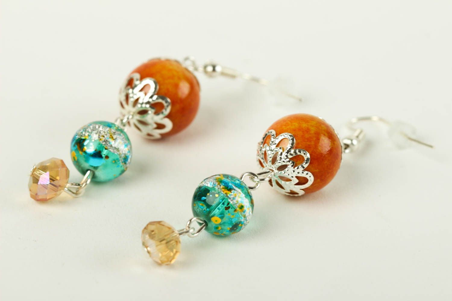 Handmade glass earrings long earrings with glass charms fashion jewelry photo 3
