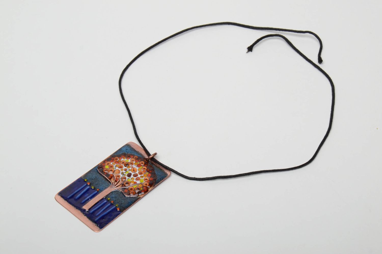 Rectangular coper pendant with image of tree photo 3