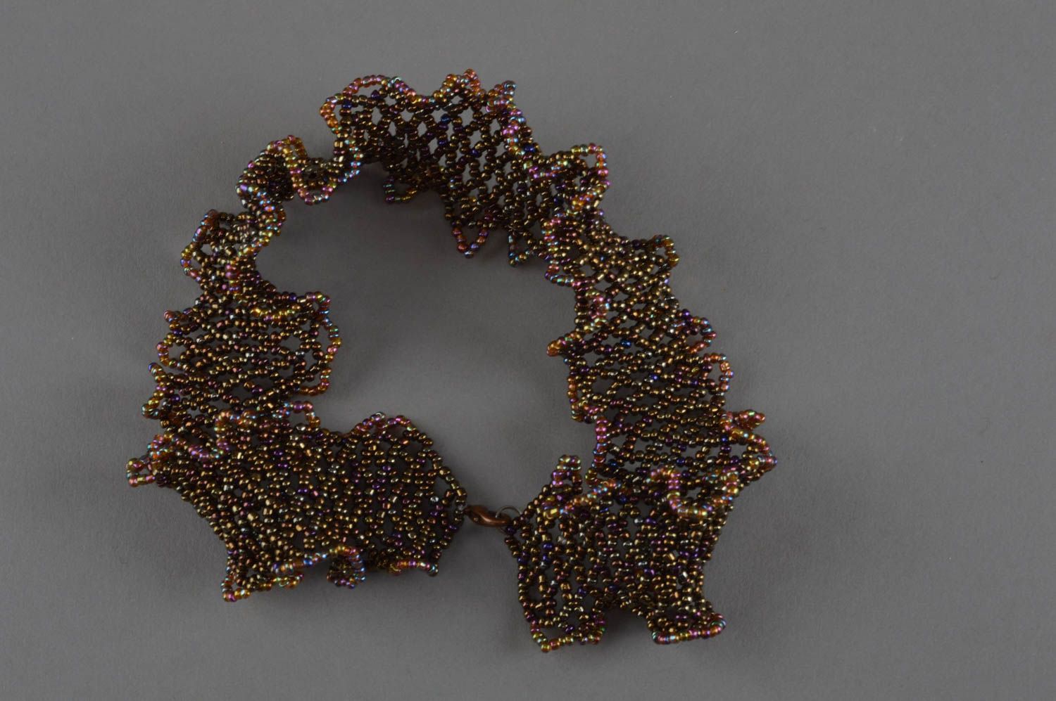 Ожерелье из бисера необычного дизайна ошейник стильное коричневое хэнд мейд фото 2