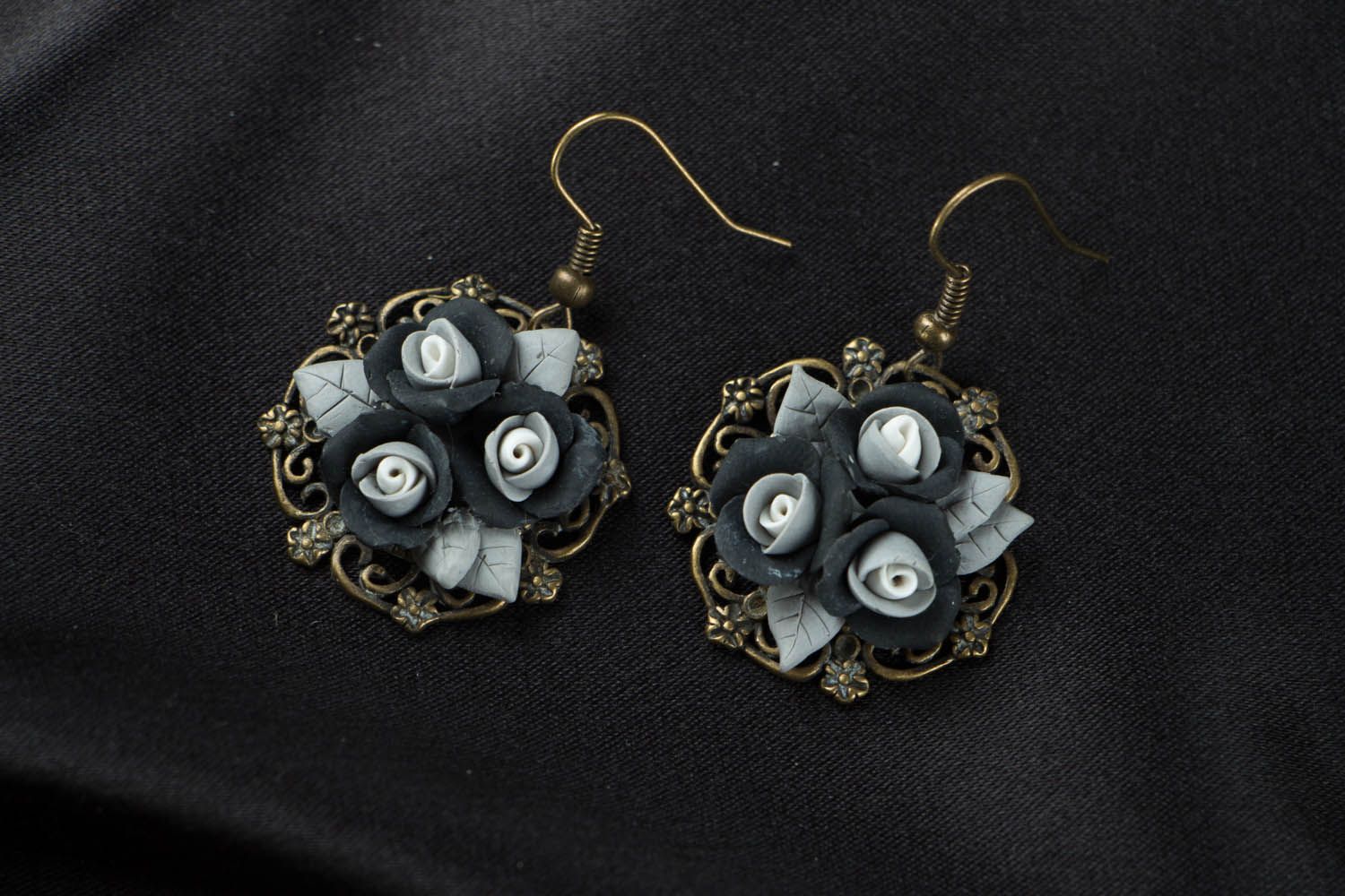 Earrings made of metal and polymer clay photo 1