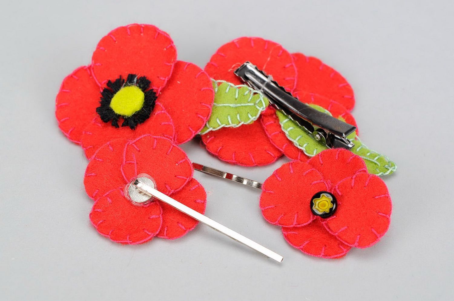 Set of fabric hairpins Poppies photo 2