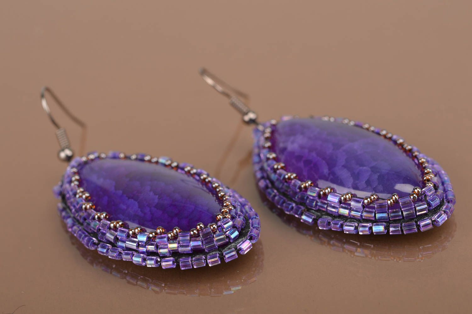 Серьги ручной работы серьги из натуральных камней элитная бижутерия фиолетовые фото 2