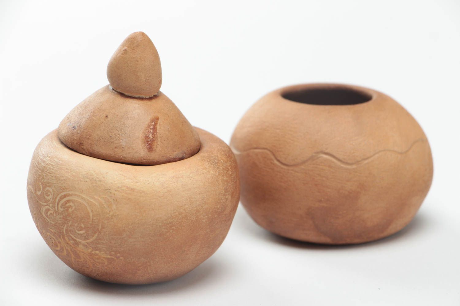 Set of two ceramic clay pots 0,33 lb  photo 2