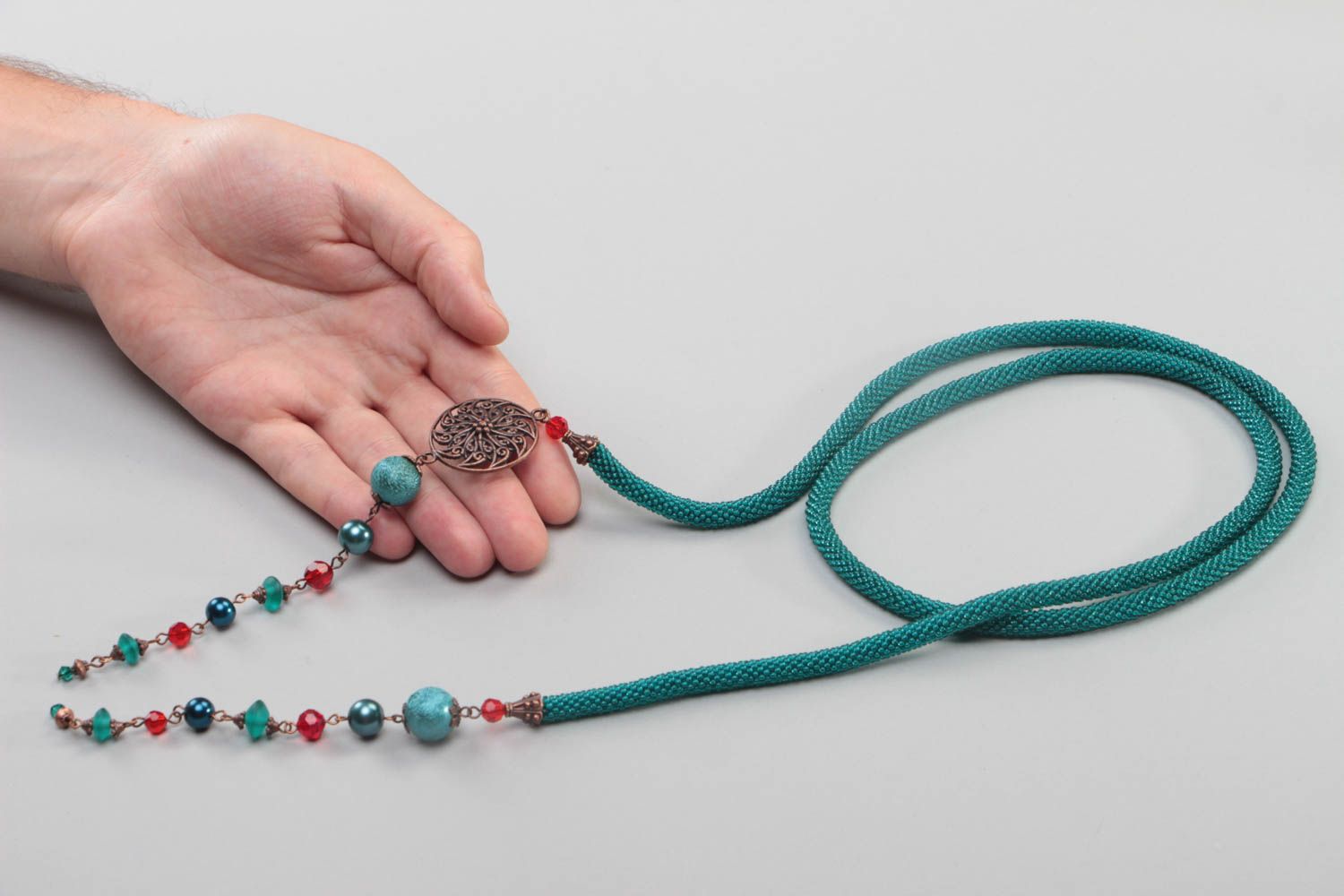 Joli collier en perles de rocaille fait main ceinture lariat accessoire photo 5
