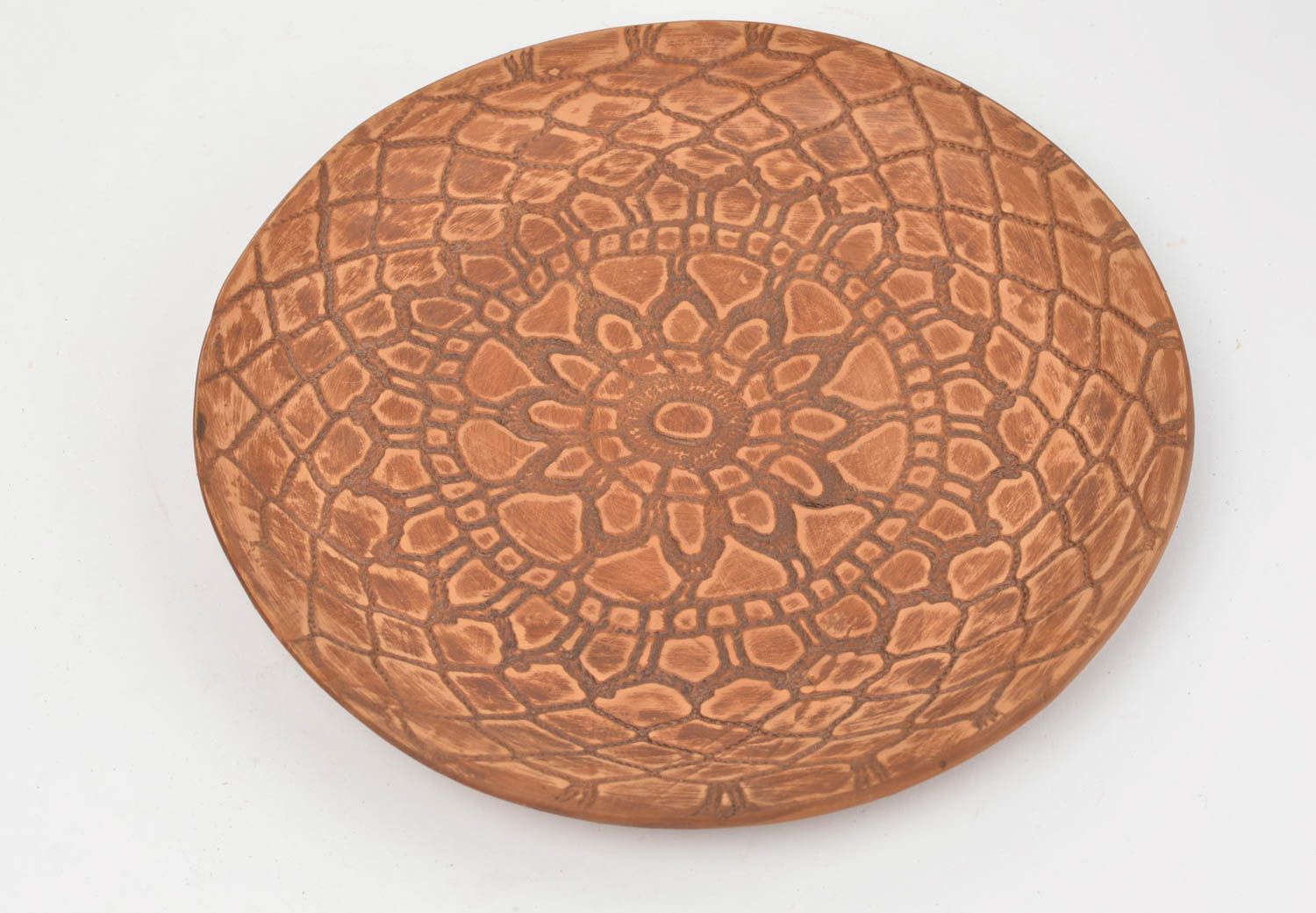 Assiette en céramique brune au motif riche faite main originale jolie cadeau photo 2