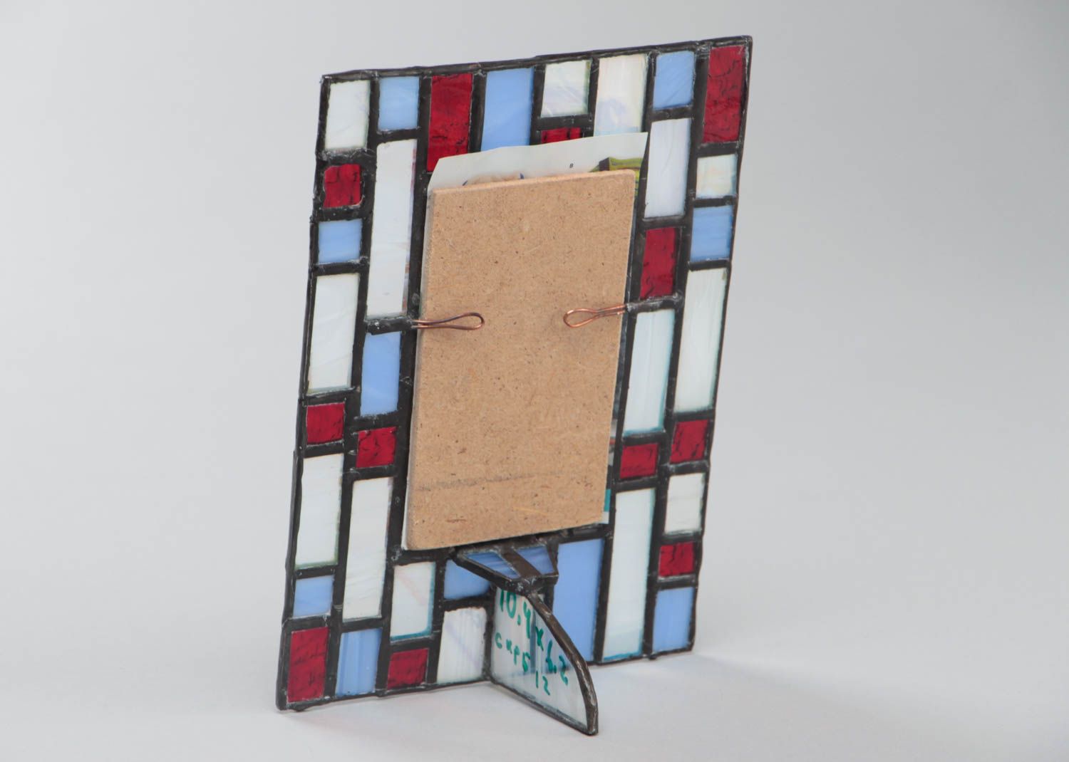 Blue and red handmade designer colorful stained glass photo frame photo 4