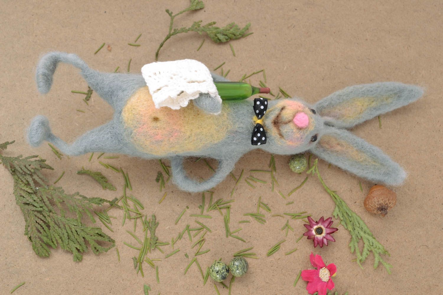 Felted wool toy Hare Waiter photo 1