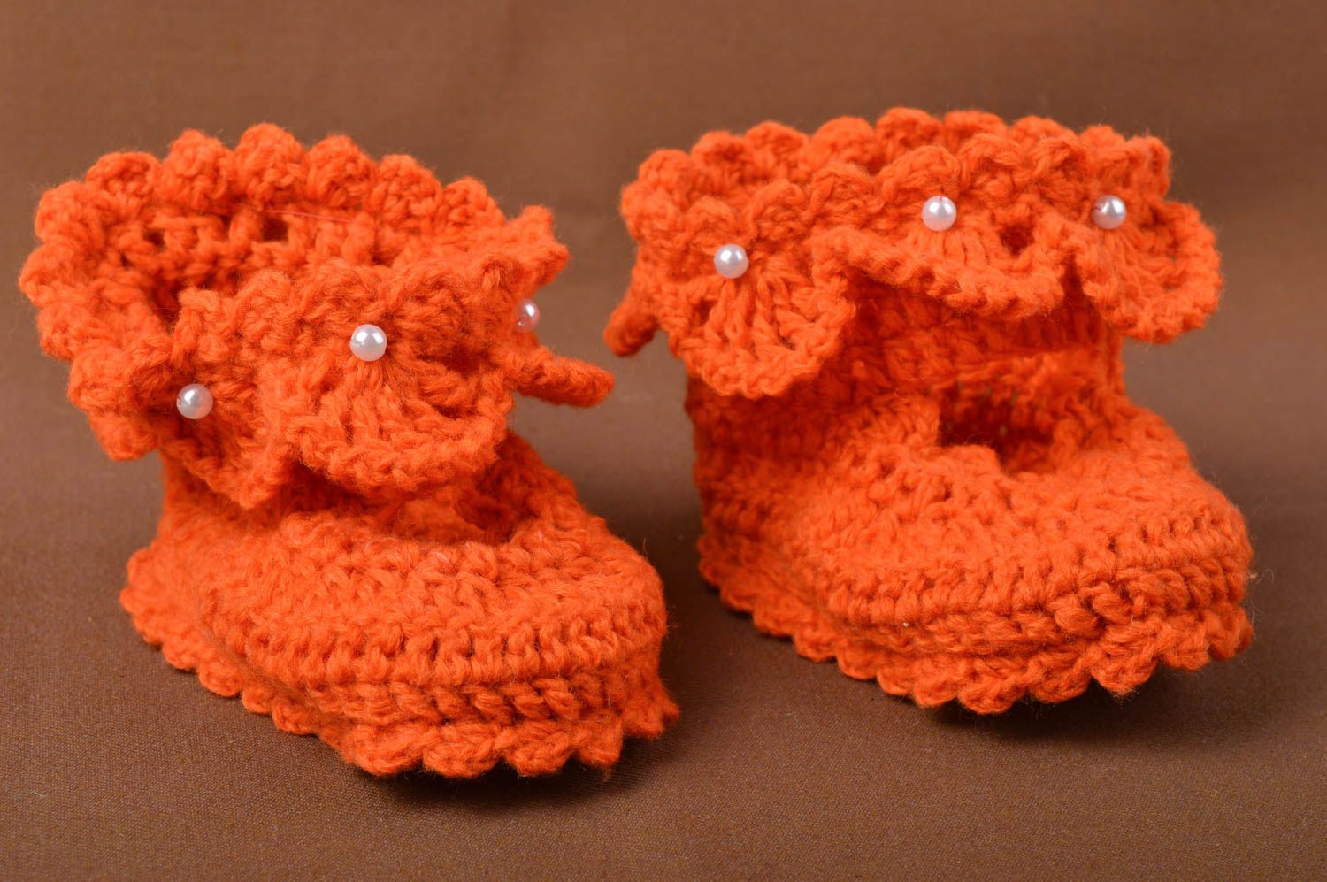 Handmade baby booties crocheted baby booties orange warm socks for kids photo 1