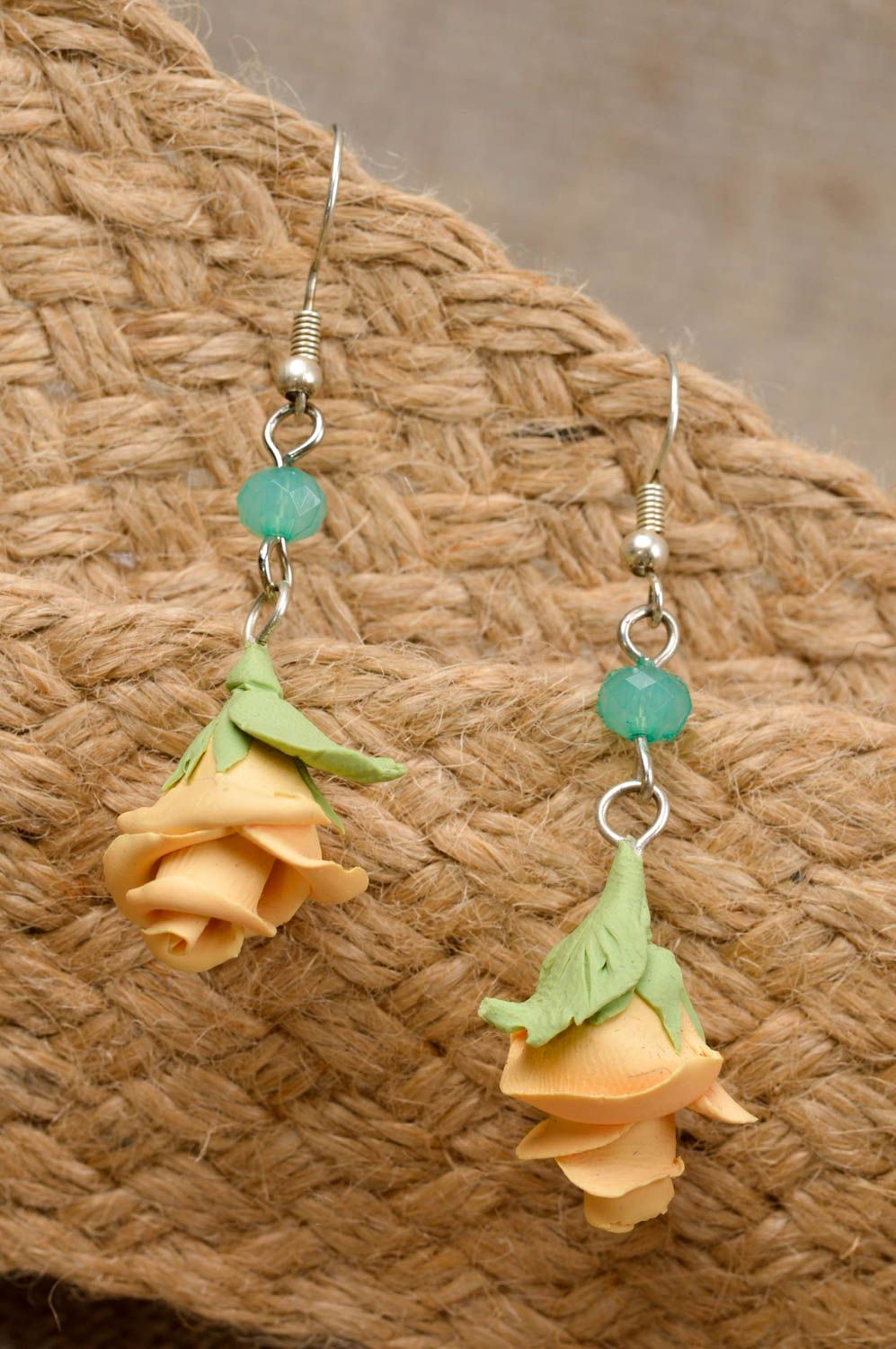 Handmade stylish cute earrings designer flower earrings unusual accessory photo 1