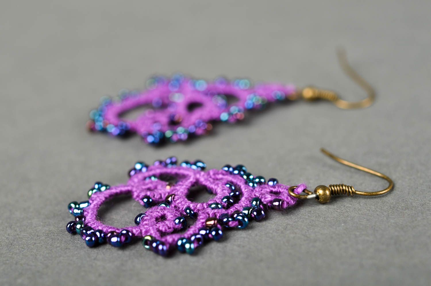 Серьги из бисера серьги ручной работы фриволите серьги фиолетовые красивые фото 3