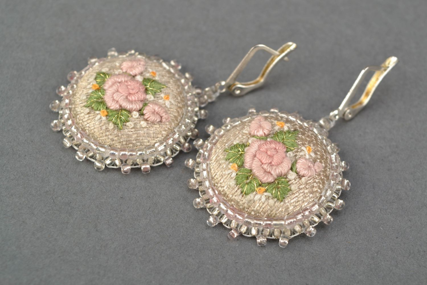 Round earrings with volume embroidery photo 4