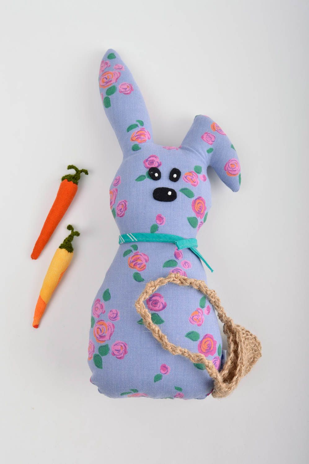 Handmade bright linen toy soft beautiful rabbit toy cute present for kids photo 5