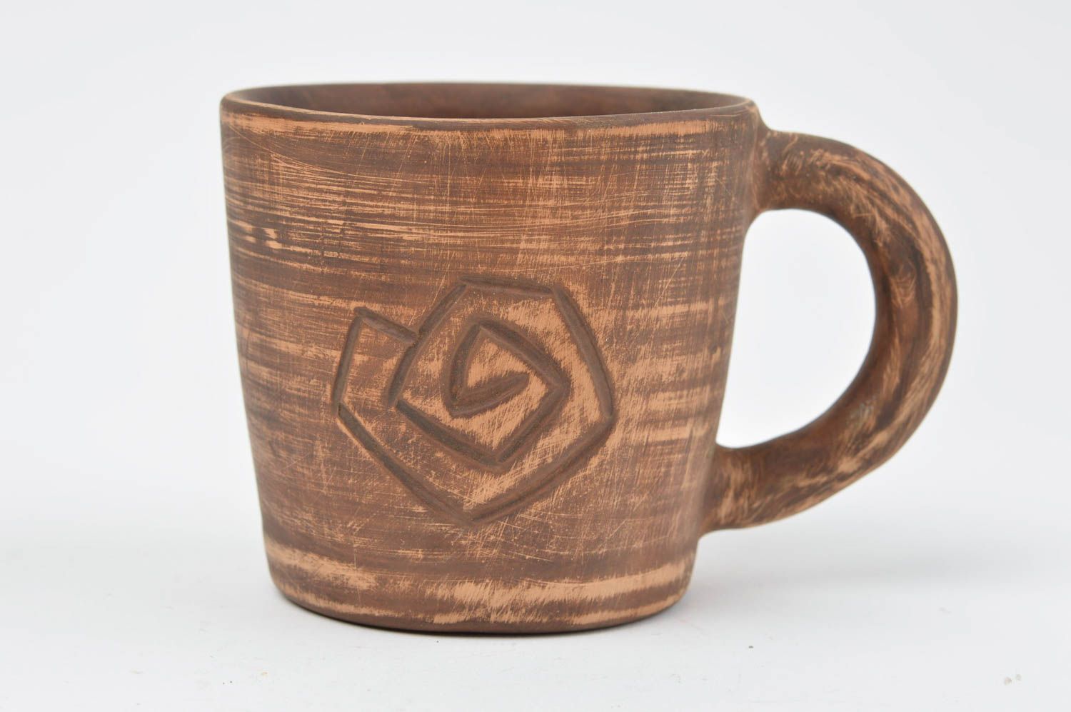 Tasse en céramique brune à motif spiralé originale faite main cadeau ravissant photo 2