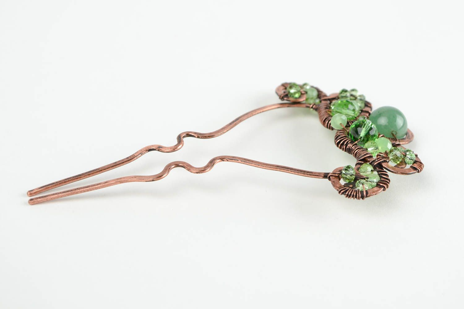 Handmade grüne Haarspange mit Perlen Kupfer Schmuck Accessoire für Haare foto 4