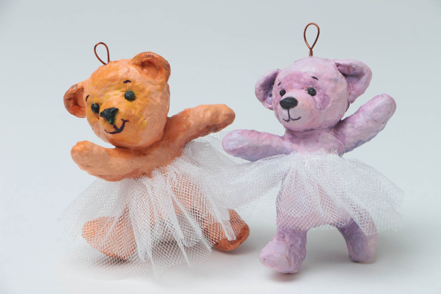 Set of 2 handmade paper mache wall hanging figurines of bears ballerinas  photo 2