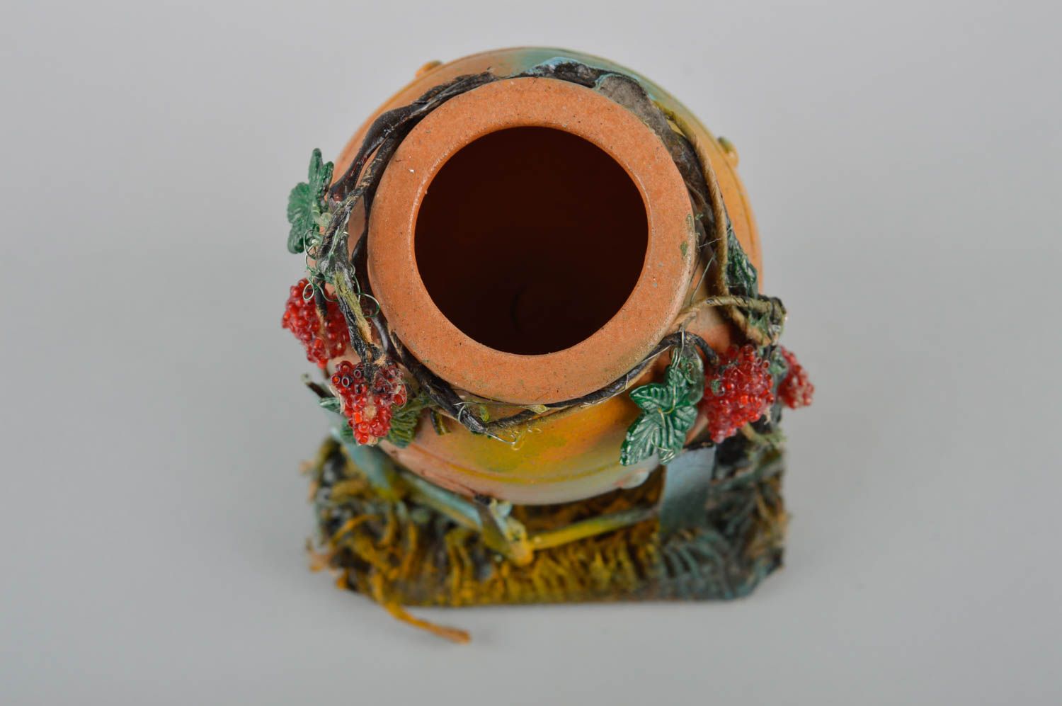 Schöner Ton Krug mit Bemalung handmade Öko Geschirr Becher aus Ton  foto 4