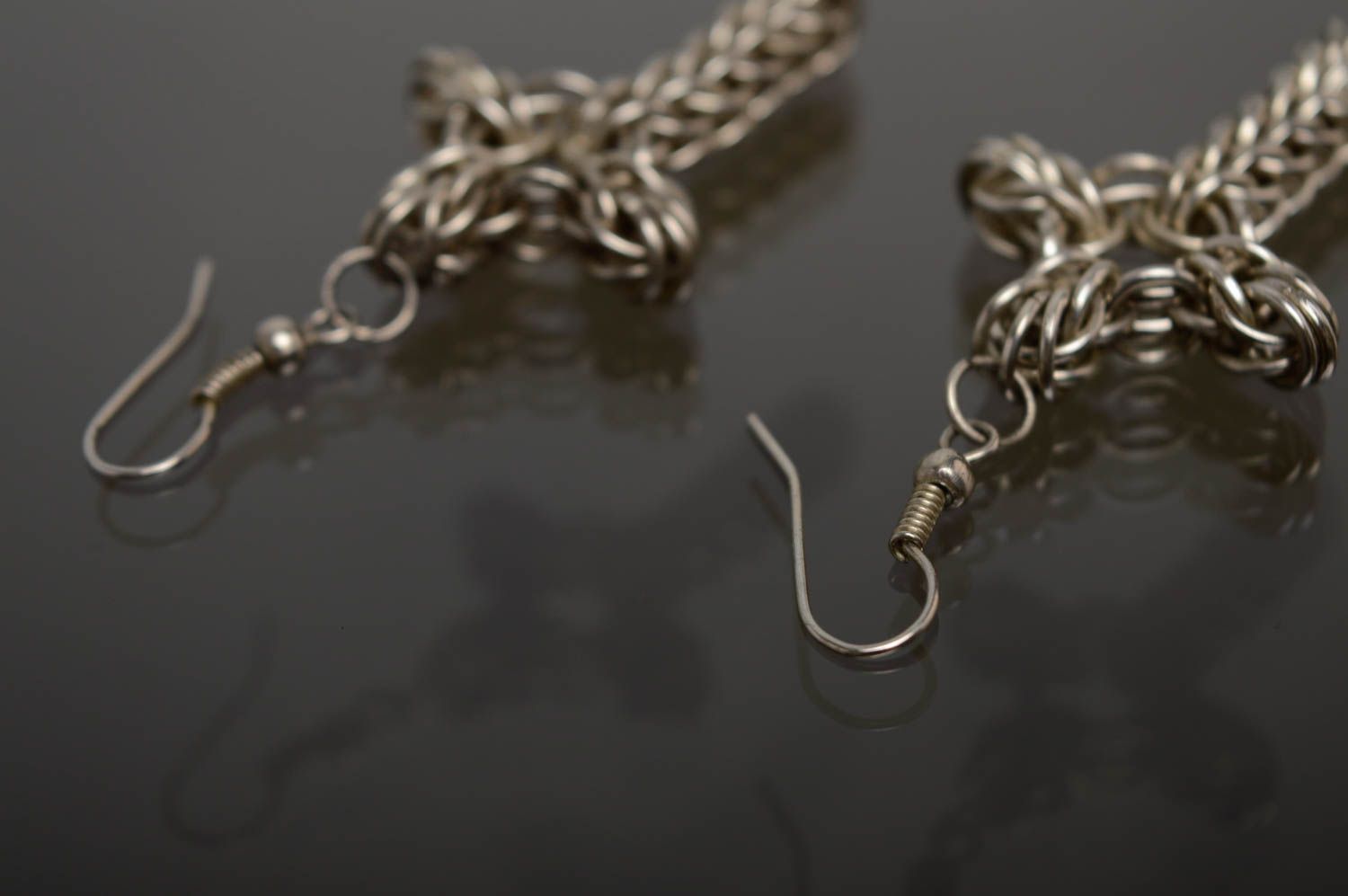 Handmade chainmail cross shaped earrings photo 3