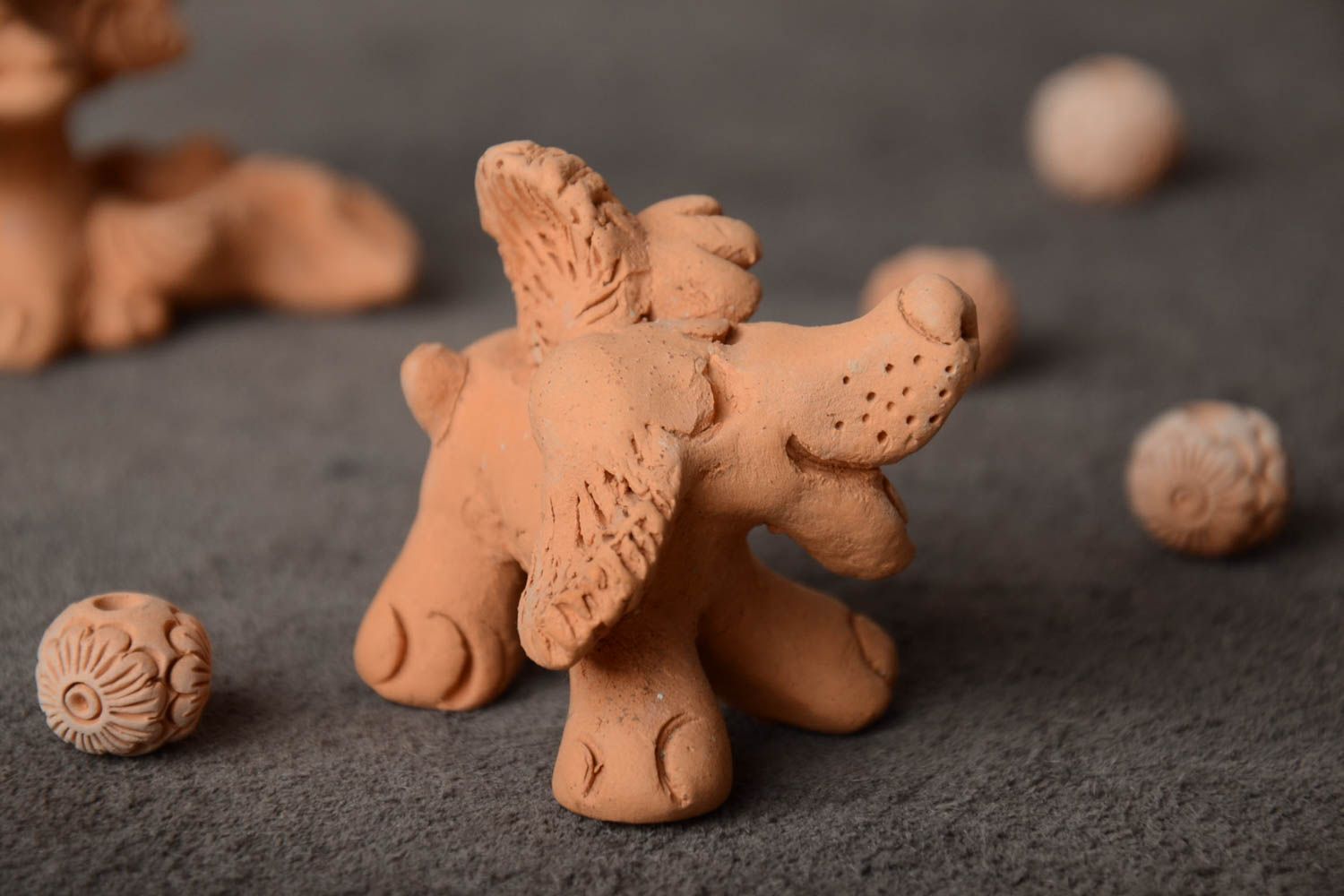 Beautiful unusual miniature handmade clay figurine of dog for home decor photo 1