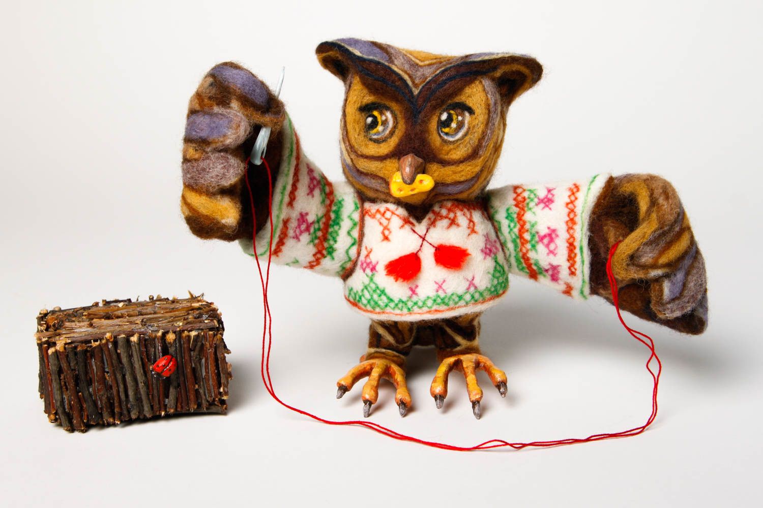 Juguete artesanal de lana muñeca de peluche regalo original para niño Lechuza foto 3