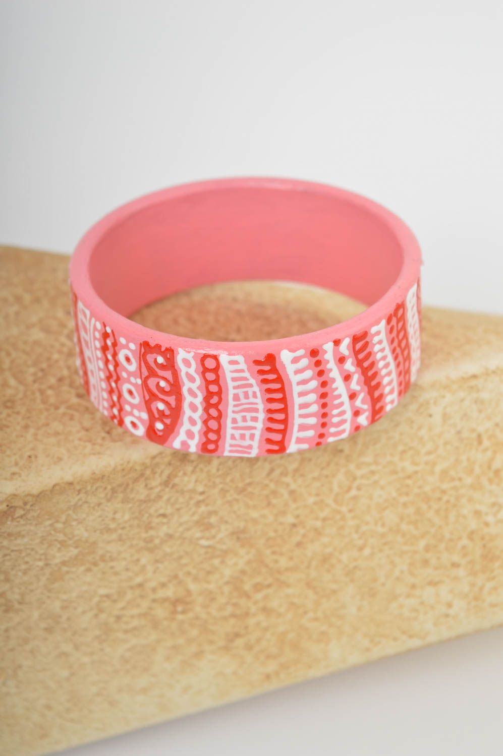 Pink painted bracelet handmade wrist bracelet wooden accessories women jewelry  photo 2