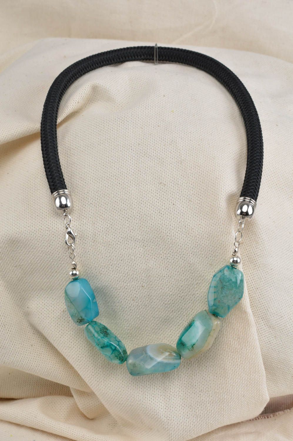 Handmade unusual necklace stylish blue accessory jewelry made of natural stones photo 1