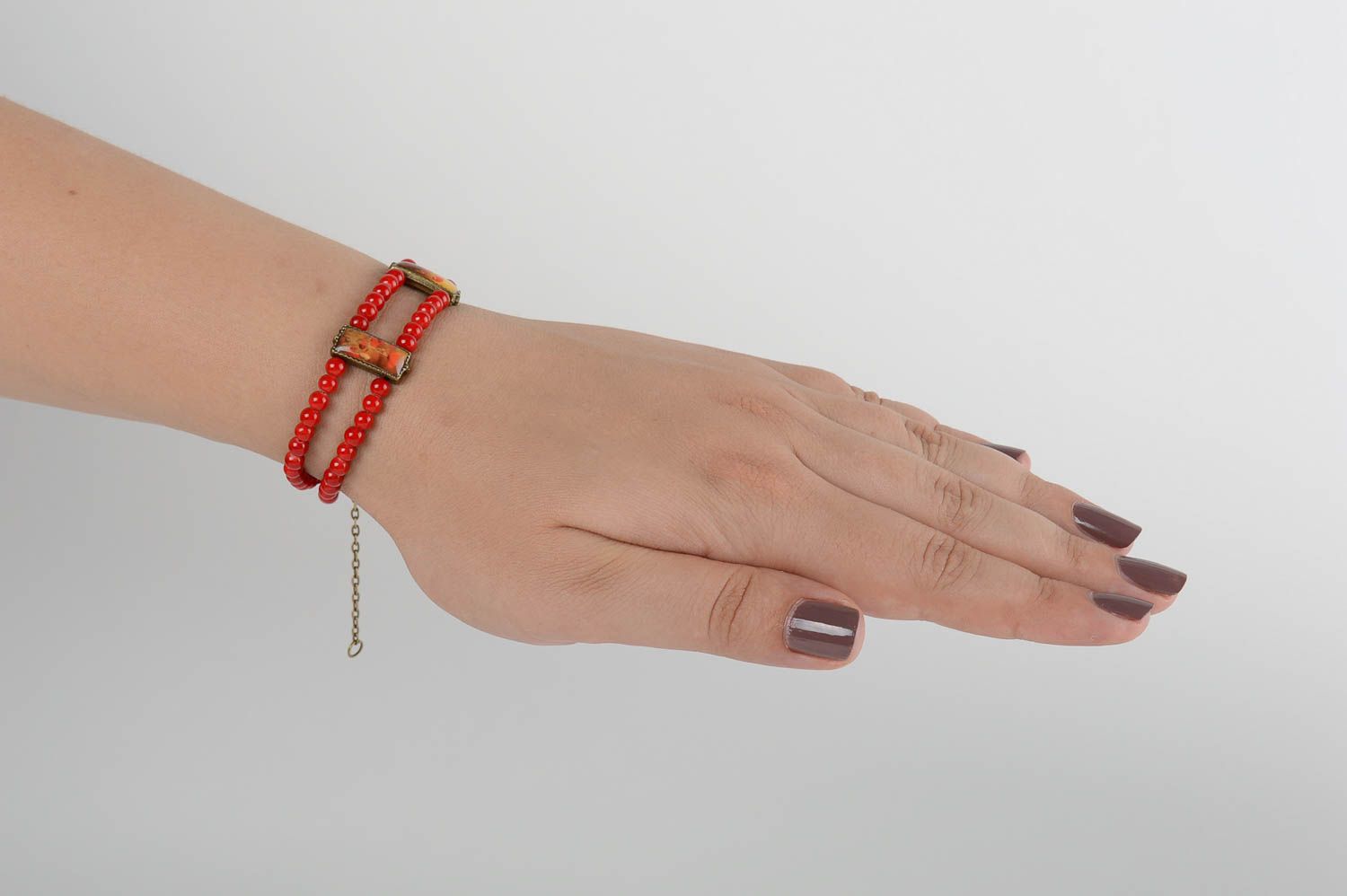 Красный браслет ручной работы браслет из натуральных камней необычный подарок фото 6